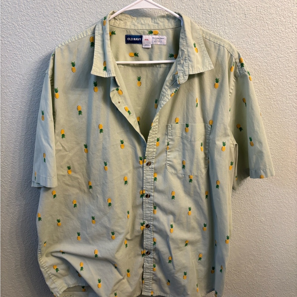 Old Navy Men's Light Green Pineapple Print Shirt